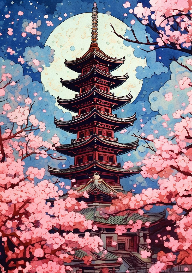 中国风旅游美景亭台楼阁粉色背景,插画/手绘图,插画/手绘图库,插画/手绘图下载,插画/手绘